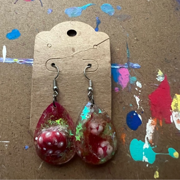 Red Mushroom Galaxy Earrings - Picture 2 of 9